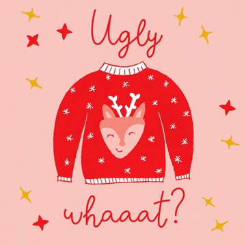Red Christmas ugly sweater with reindeer