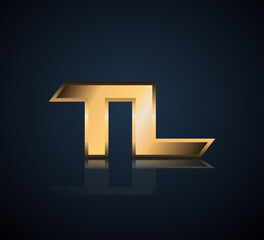 Modern Initial logo 2 letters Gold simple in Dark Background with Shadow Reflection TL