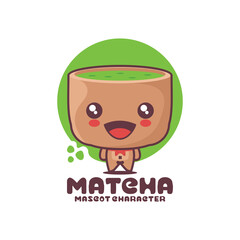green matcha tea cartoon illustration vector, suitable for, logos, prints, labels, stickers