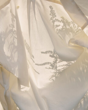 Golden rod shadow on white fabric
