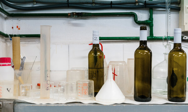 Bottles of wine in lab