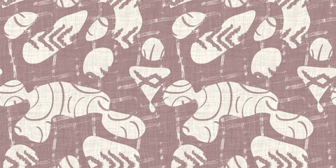 Seamless two tone hand drawn brushed effect pattern border swatch. High quality illustration. Collage of minimal drawings arranged in a seamless pattern with fabric texture overlay. Rough scribble.