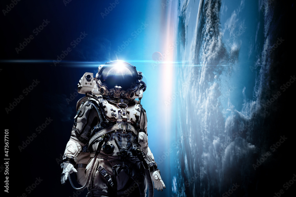 Wall mural astronaut walking on an unexplored planet