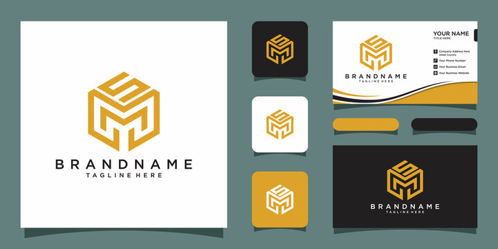SM or MS letter with hexagon logo design vector with business card design template