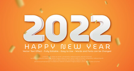 Happy New Year 2022 3d style editable on yellow background