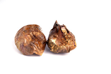 dried passion fruit peel on white backgrounds 