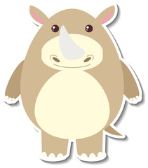 Fototapeta premium Chubby rhinoceros animal cartoon sticker