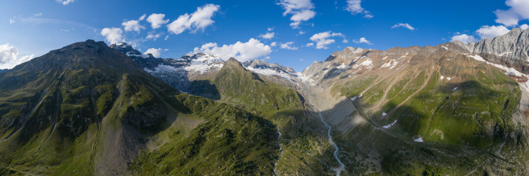 Aerial panorama of L&ouml;tschental valley in summer