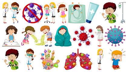 Set of sick people with different syptoms