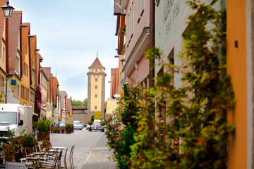 Germany, Rothenburg, fairy tale town, street, old clock tower