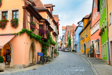 Fototapeta na wymiar Germany, Rothenburg, fairy tale town, street, old clock tower
