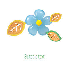 Blue plastic flower isolated on white background for conceptual compositions. Design element with clipping path