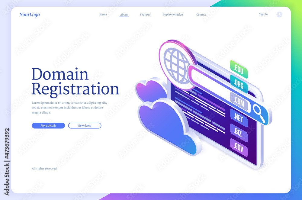 Wall mural domain registration banner. concept of website name, url address. vector landing page of hosting ser