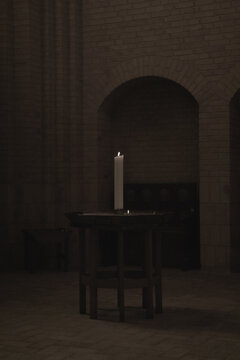 Burning candle in Grundtvig's Church