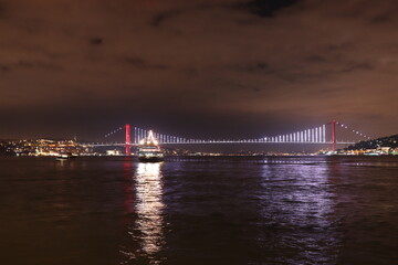 Fototapeta na wymiar Night view of Osmangazi Bridged in Turkey