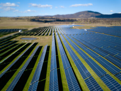 Solar panel sun cell, PV clean energy supply, aerial, Australia