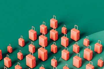 3d render of pink suitcases. travel concept