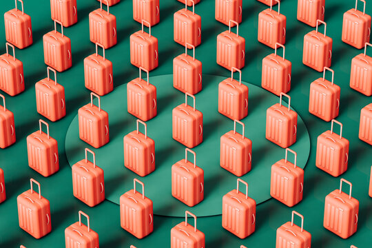 pattern of a bunch of pink suitcases. travel concept.