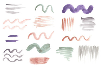 Vintage watercolor brush strokes. Set of hand-drawn elements for design - strokes, waves. Use for logo or web design