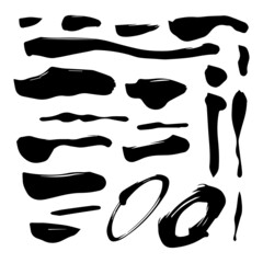 墨筆の線と丸のセット　直線と曲線　毛筆　装飾　和風　あしらい　手描き　書道　コレクション