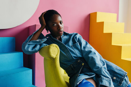 Gorgeous black woman in pop colors portrait