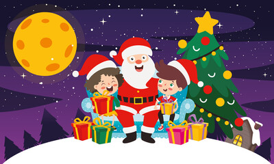 Christmas Scene With Cartoon Characters
