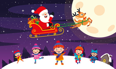 Christmas Scene With Cartoon Characters