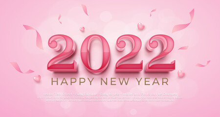 Editable 2022 happy new year with soft pink theme