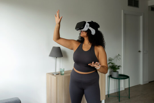 Woman  with virtual reality glasses indoor