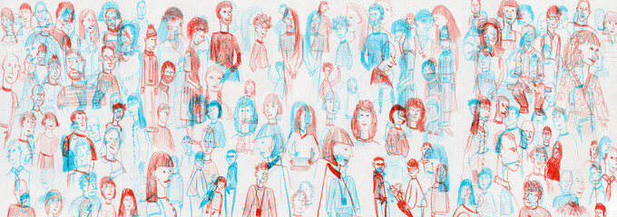 All The People a pencil sketch double exposure