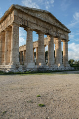 Ancient historical landmark Segesta archaeological site of historic Greece temple ruin in  Sicily...