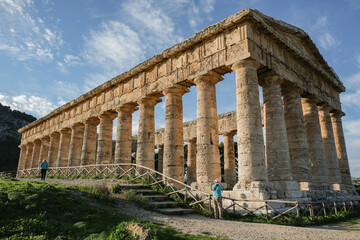 Ancient historical landmark Segesta archaeological site of historic Greece temple ruin in  Sicily...