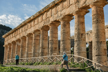 Ancient historical landmark Segesta archaeological site of historic Greece temple ruin in  Sicily...