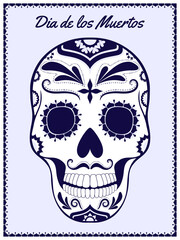 Floral Day of the Dead Sugar Skull in Mexico. Dia de los Muertos Mexican national holiday, fiesta. Male head. Color vector illustration Isolated on white background. 