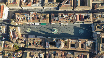 Aerial drone photo of famous elliptical Piazza Navona an elegant square dating from the 1st century...