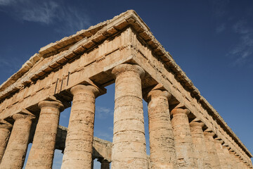 Ancient historical landmark Segesta archaeological site of historic Greece temple ruin in  Sicily...