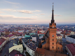 Obraz premium Skyline of Tarnow Old Town in Lesser Poland. Aerial Drone View at Sunset