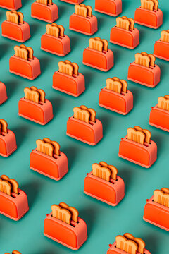 3d pattern of red/pink Toaster with sliced bread .