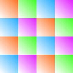 Geometric pattern of squares in orange, pink, green and blue shades for background. Seamless pattern of abstract elements with fill for textiles.