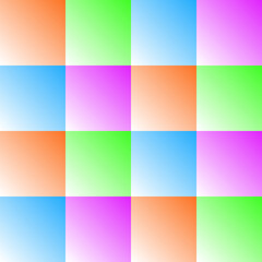 Fototapeta premium Geometric pattern of squares in orange, pink, green and blue shades for background. Seamless pattern of abstract elements with fill for textiles.
