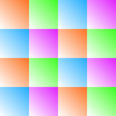 Fototapeta premium Geometric pattern of squares in orange, pink, green and blue shades for background. Seamless pattern of abstract elements with fill for textiles.