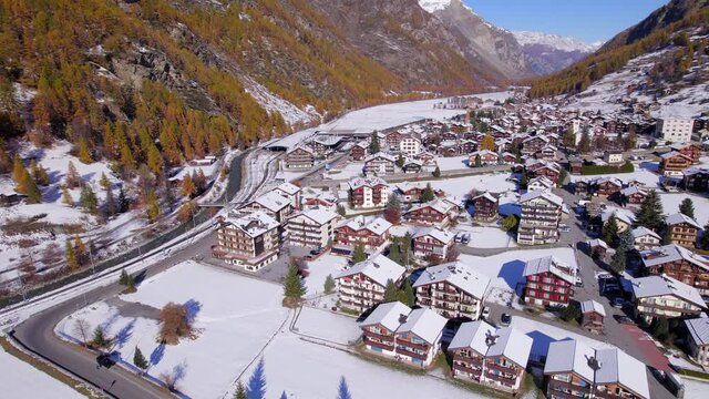 Tasch Village in Switzerland in the Winter Aerial View