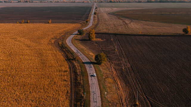 aerial view of a road in the countryside