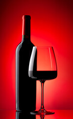 Red wine glass and bottle