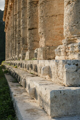 Ancient historical landmark Segesta archaeological site of historic Greece temple ruin in  Sicily...