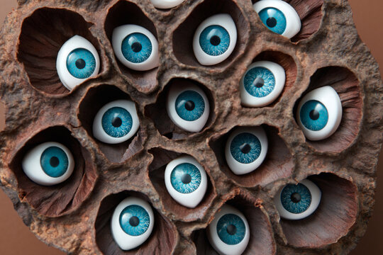 Closeup of blue eyes in coral