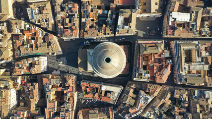 Aerial drone photo of iconic temple of Pantheon built in 118 to 125 A.D. with a dome and...