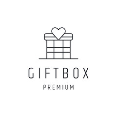 Gift Box Logo design with Line Art On White Backround