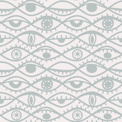 hand-drawn different eyes seamless pattern light dusty palette, endless background with eye symbol of magic esoteric divination