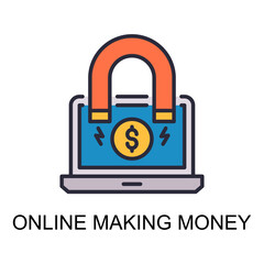 Online Making Money vector Filled outline Icon Design illustration. Web And Mobile Application Symbol on White background EPS 10 File